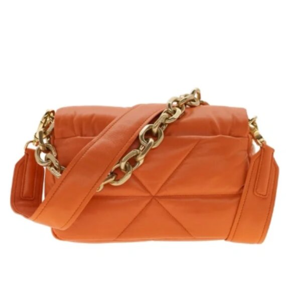 Prada Quilted System Shoulder Bag Orange Nappa Leather 1BD315 New - Picture 3 of 3